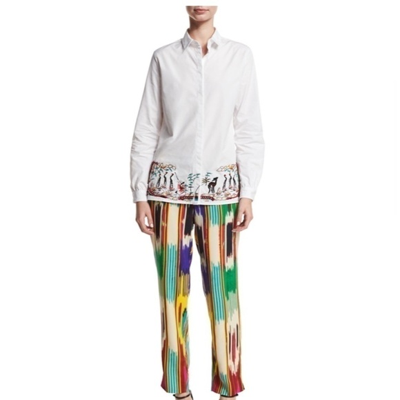 Etro Ikat-Print Ankle Pants, Pink/Multi Color Size 6 - Picture 11 of 13